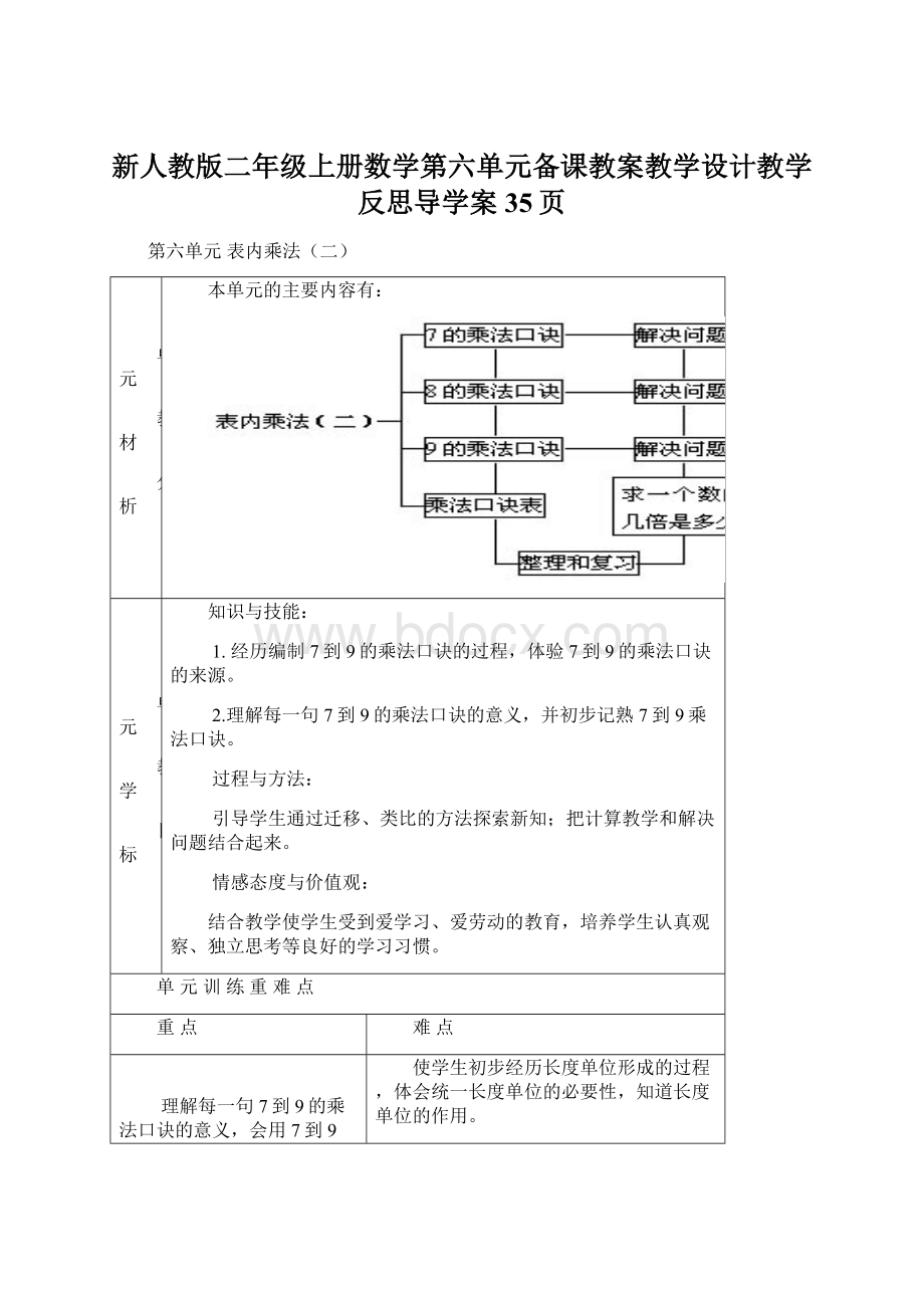 新人教版二年级上册数学第六单元备课教案教学设计教学反思导学案35页.docx_第1页