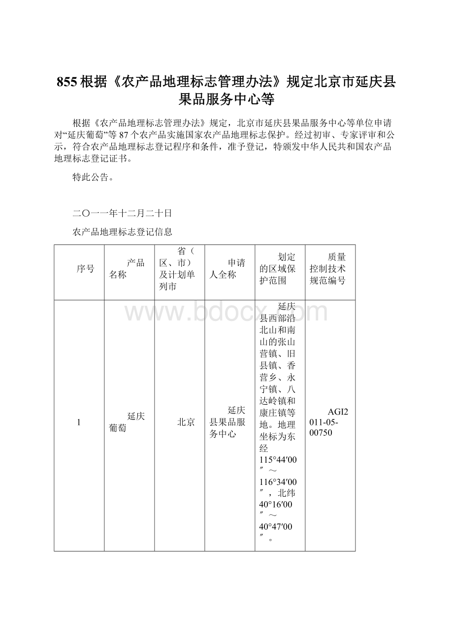 855根据《农产品地理标志管理办法》规定北京市延庆县果品服务中心等.docx