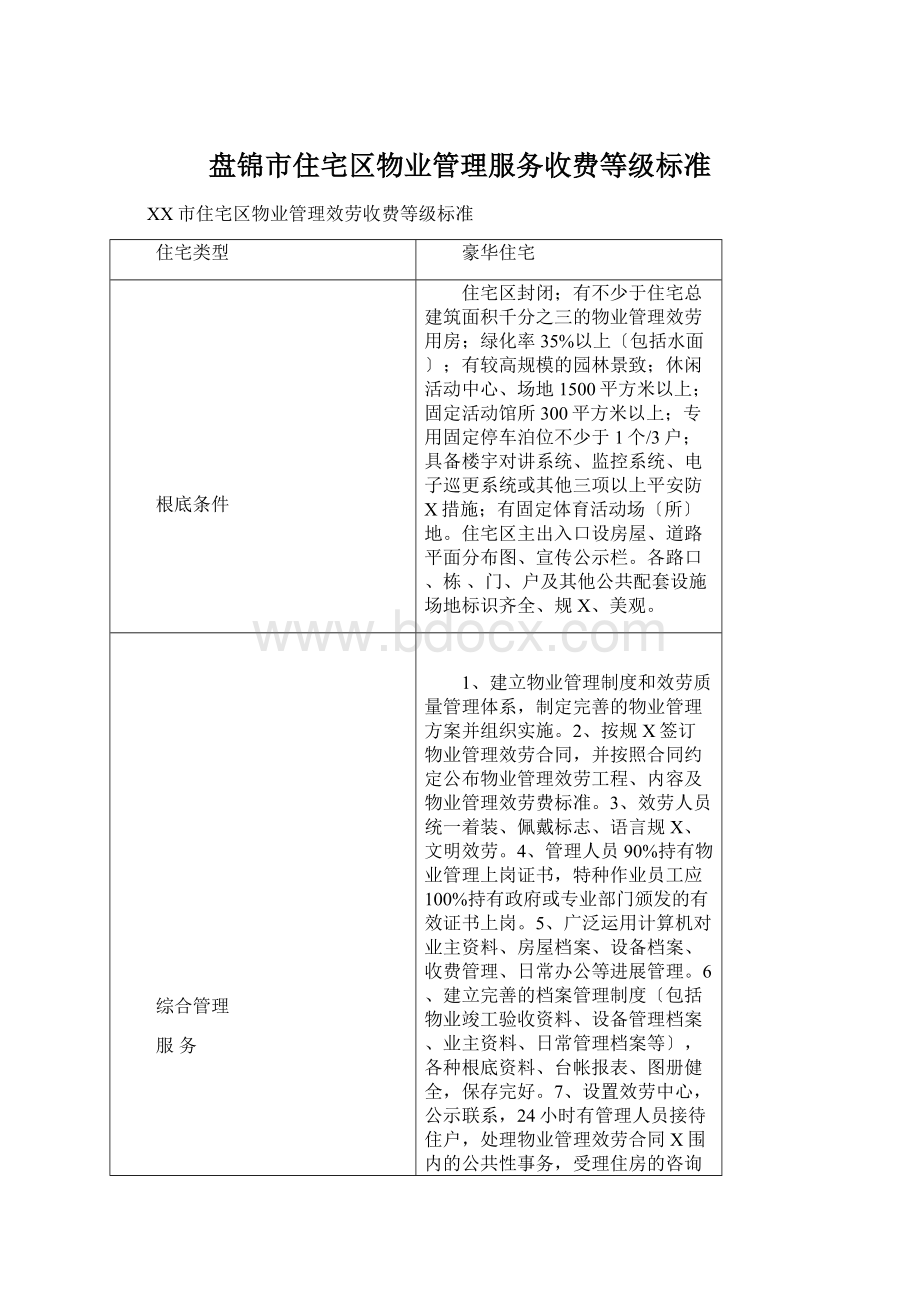 盘锦市住宅区物业管理服务收费等级标准.docx_第1页