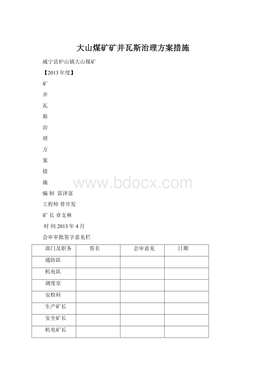 大山煤矿矿井瓦斯治理方案措施Word文件下载.docx