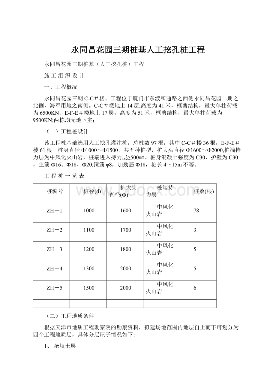 永同昌花园三期桩基人工挖孔桩工程Word格式.docx