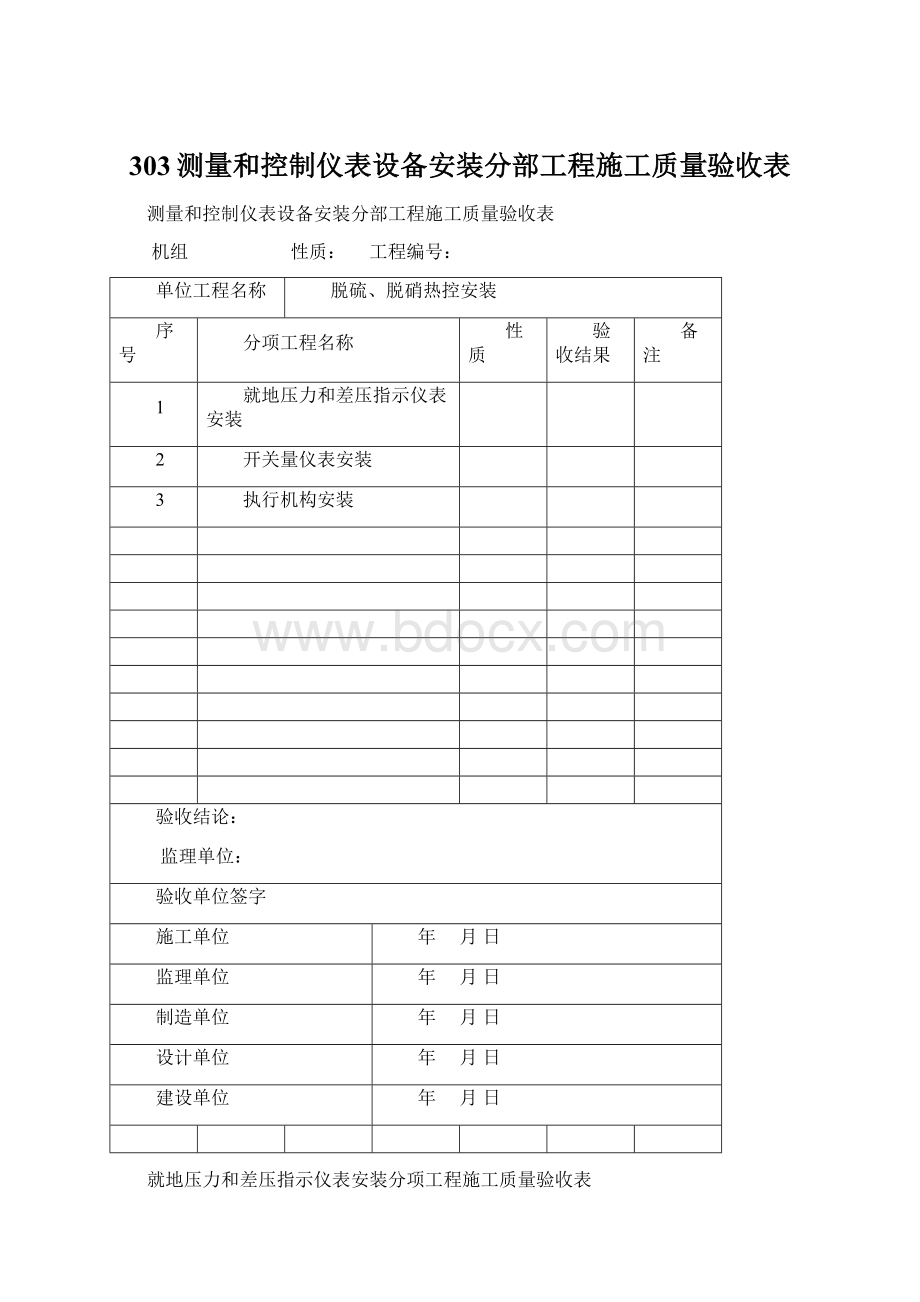 303测量和控制仪表设备安装分部工程施工质量验收表.docx_第1页