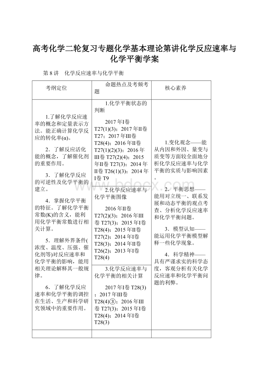 高考化学二轮复习专题化学基本理论第讲化学反应速率与化学平衡学案Word格式文档下载.docx