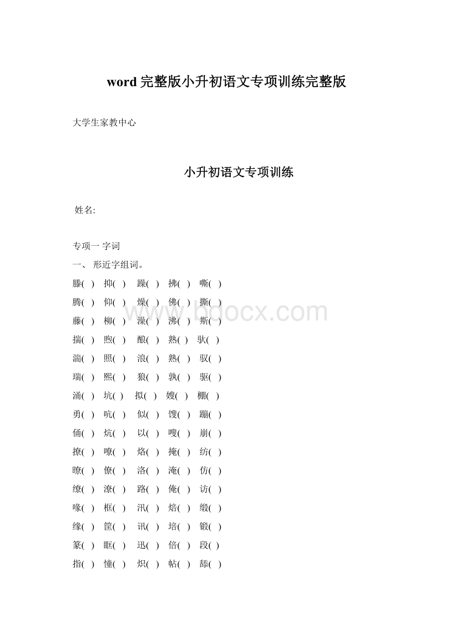 word完整版小升初语文专项训练完整版.docx_第1页