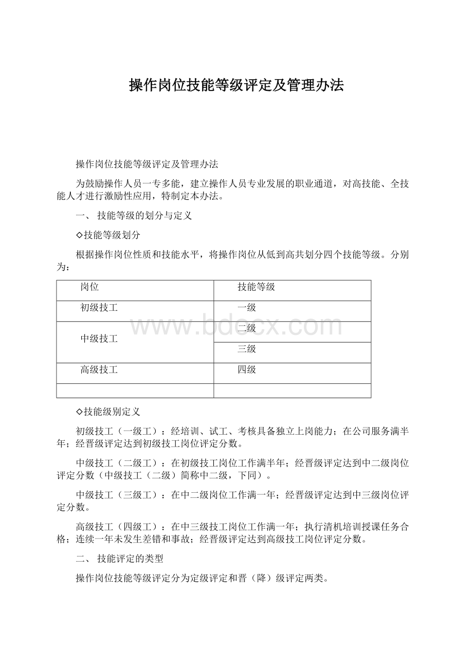 操作岗位技能等级评定及管理办法.docx_第1页