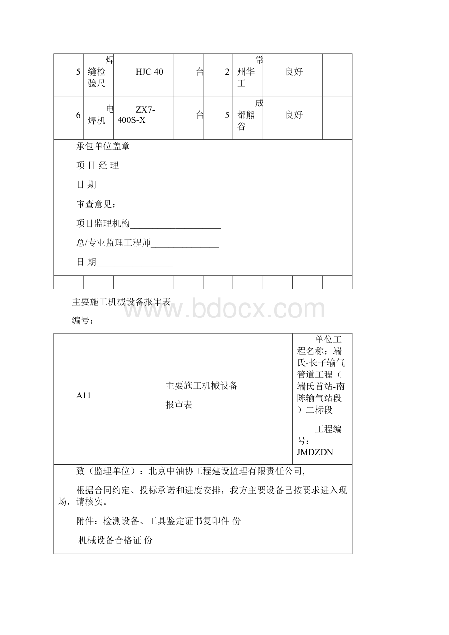 主要施工机械设备报审表Word文档格式.docx_第2页