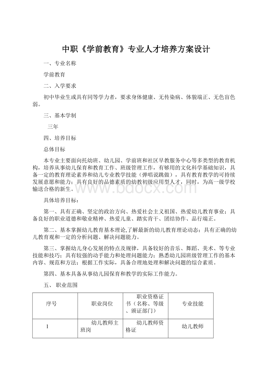 中职《学前教育》专业人才培养方案设计.docx