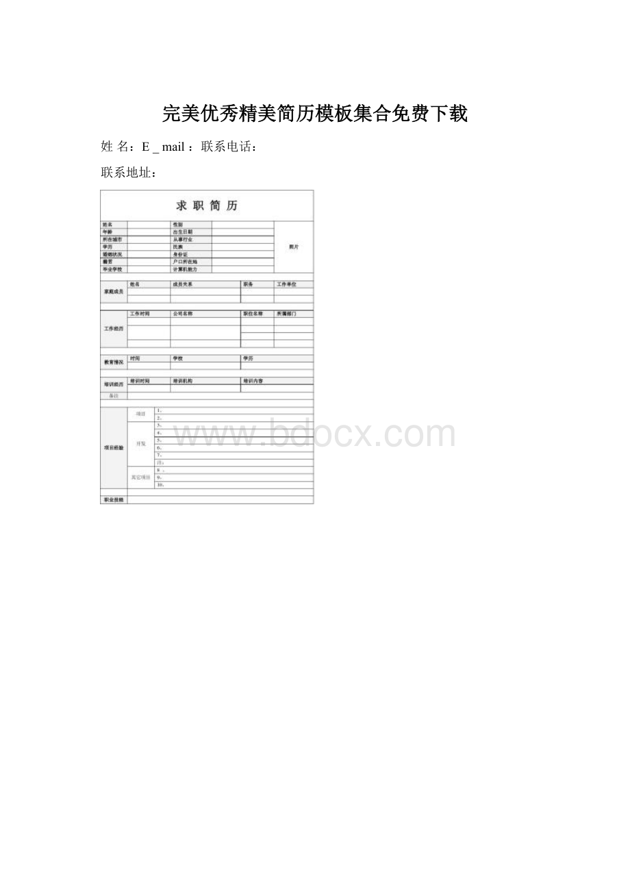 完美优秀精美简历模板集合免费下载Word格式文档下载.docx