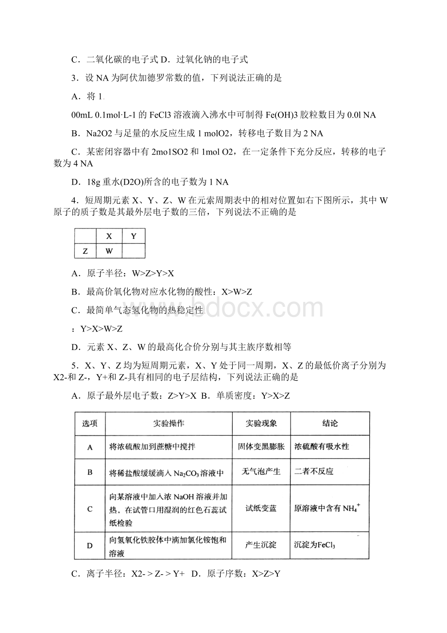 届高三化学摸底考试试题.docx_第2页