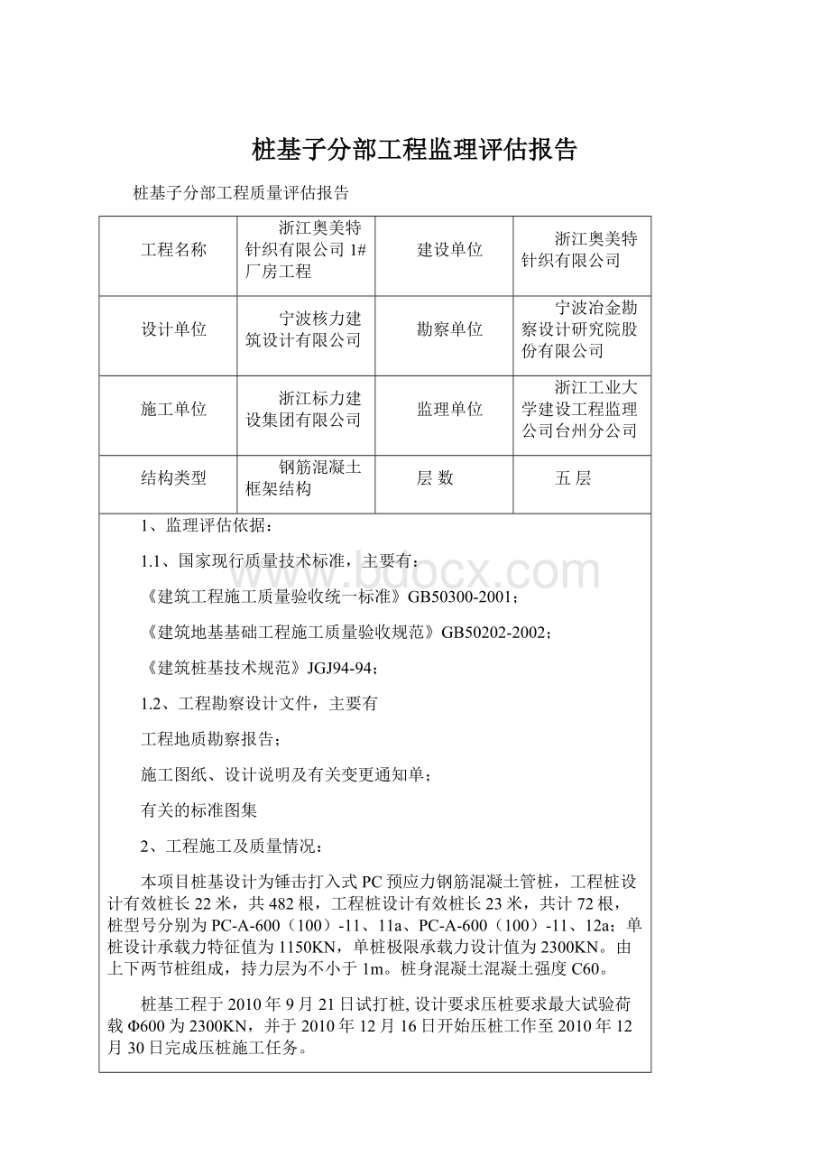 桩基子分部工程监理评估报告.docx_第1页