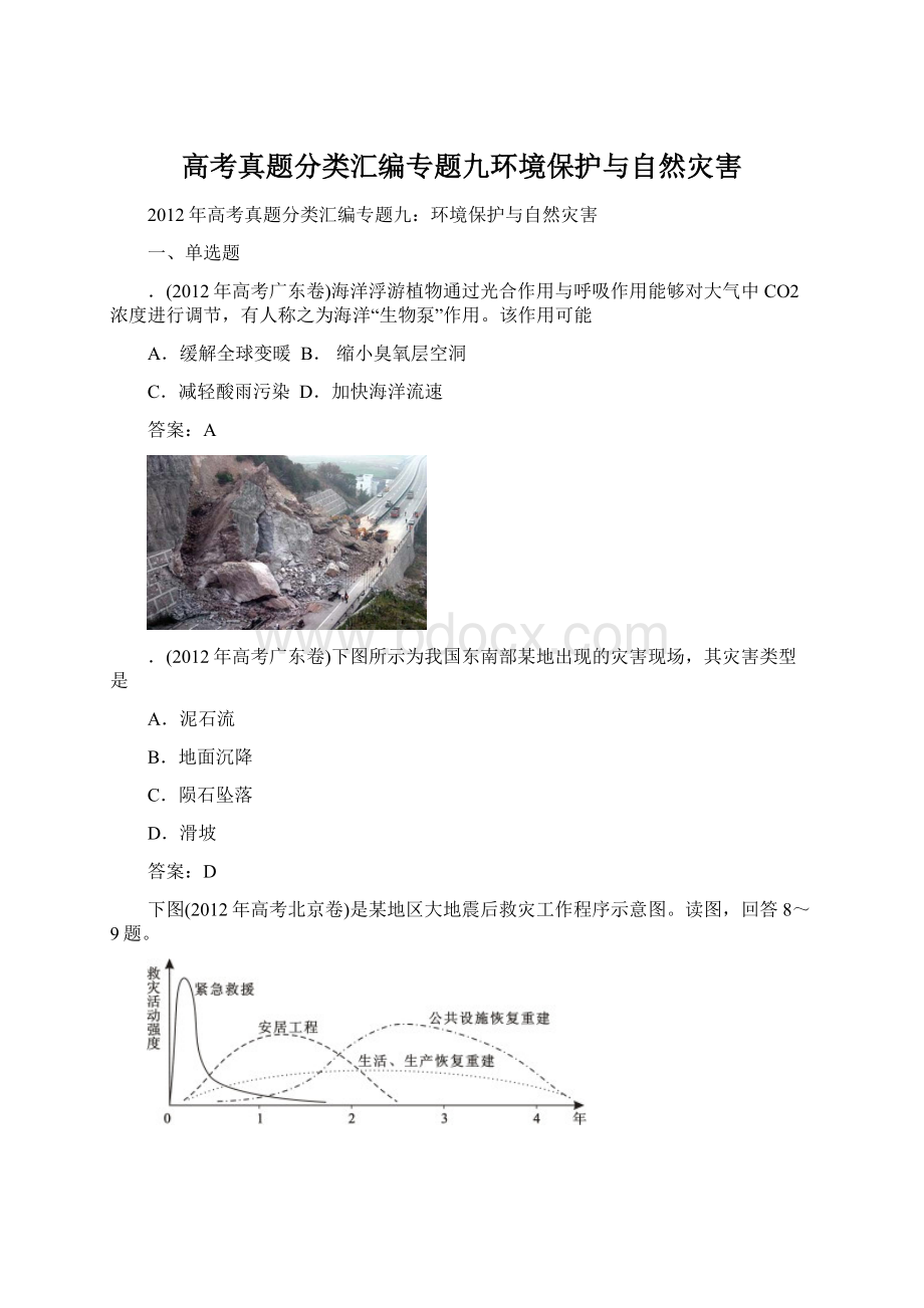 高考真题分类汇编专题九环境保护与自然灾害Word文档格式.docx