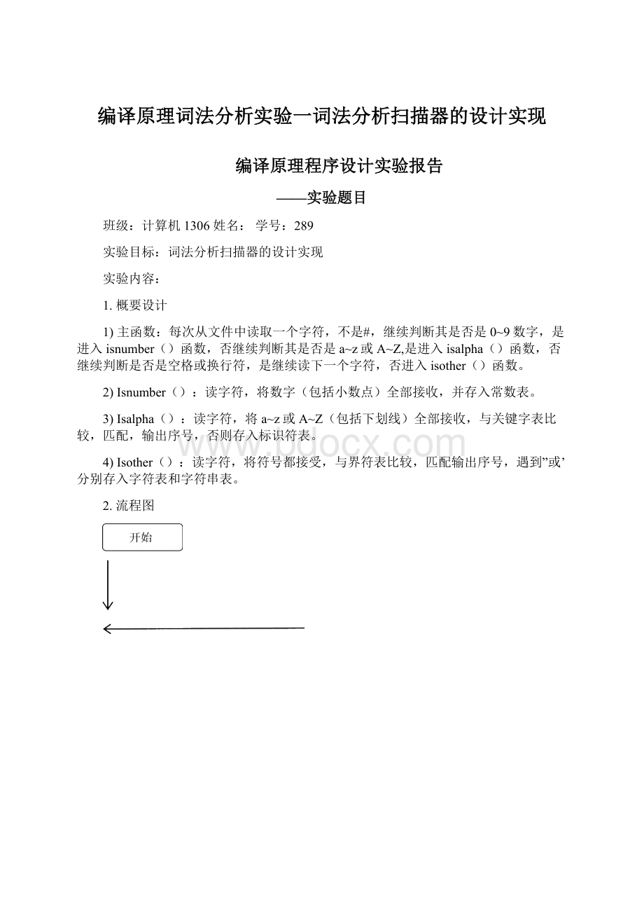 编译原理词法分析实验一词法分析扫描器的设计实现Word格式文档下载.docx_第1页