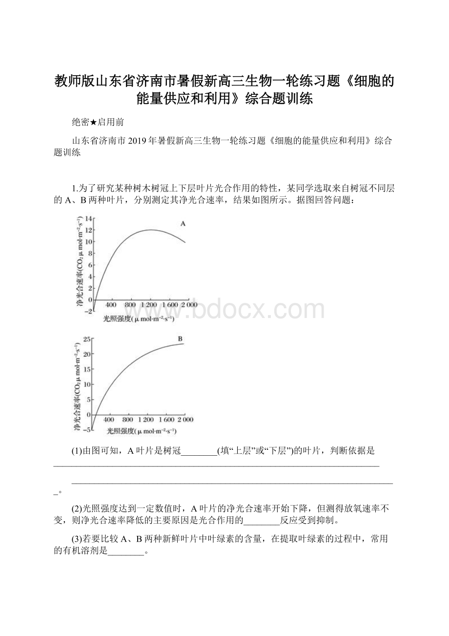 教师版山东省济南市暑假新高三生物一轮练习题《细胞的能量供应和利用》综合题训练.docx_第1页