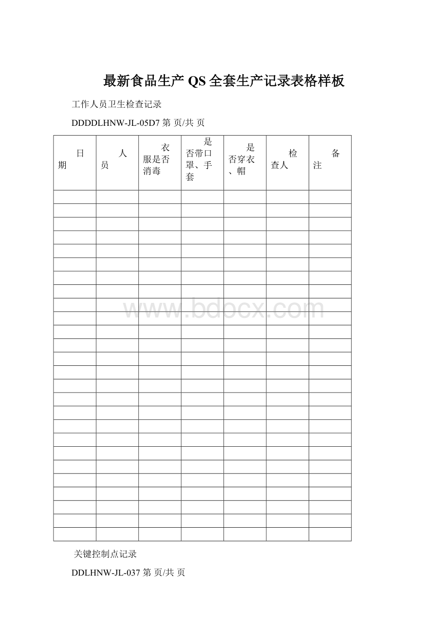 最新食品生产QS全套生产记录表格样板文档格式.docx