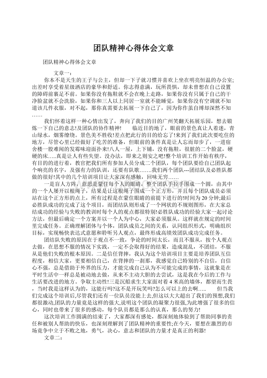 团队精神心得体会文章.docx_第1页