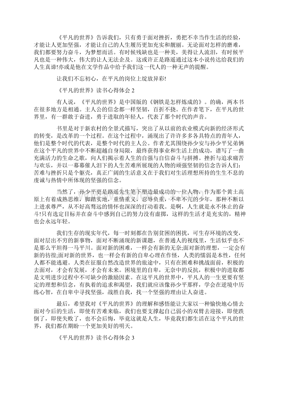 《平凡的世界》读书心得体会5篇精选Word文档格式.docx_第2页