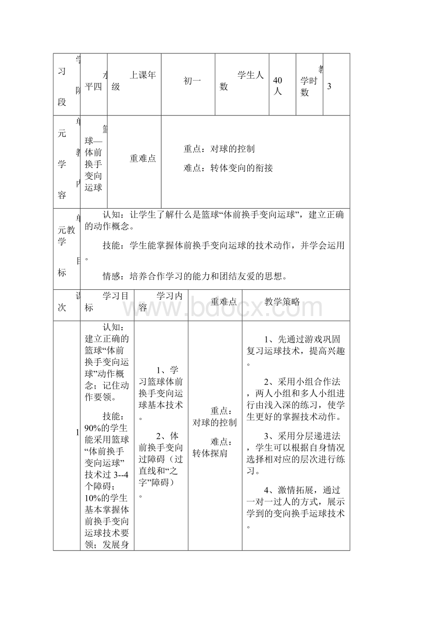 篮球体前换手变向运球单元教学计划.docx_第2页