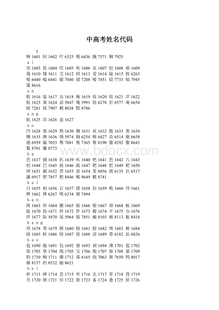 中高考姓名代码Word文件下载.docx_第1页