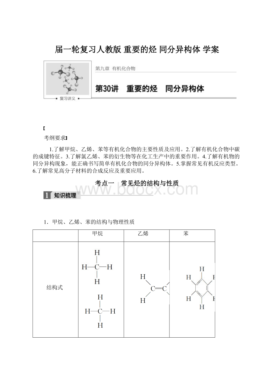 届一轮复习人教版 重要的烃 同分异构体 学案Word格式.docx