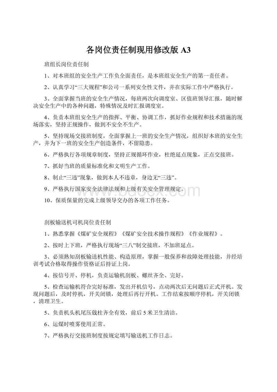 各岗位责任制现用修改版A3Word下载.docx