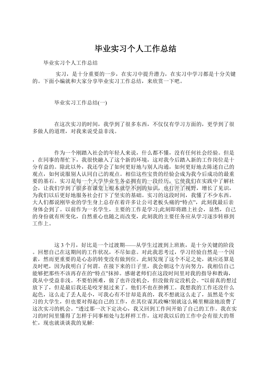 毕业实习个人工作总结文档格式.docx