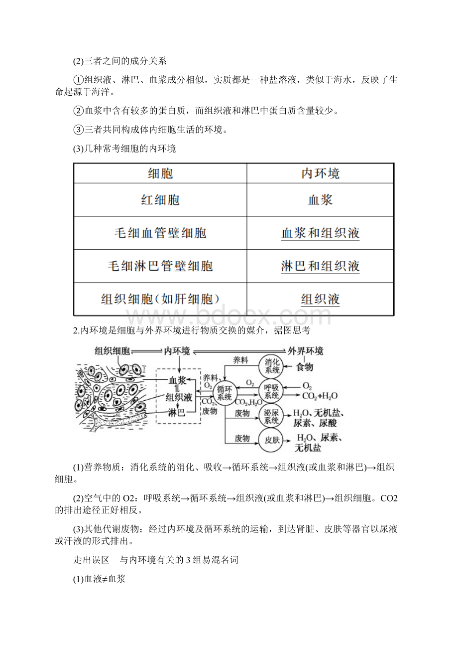 新人教版高考一轮复习第八单元生命活动的调节第01讲人体的内环境与稳态教案生物Word格式.docx_第2页