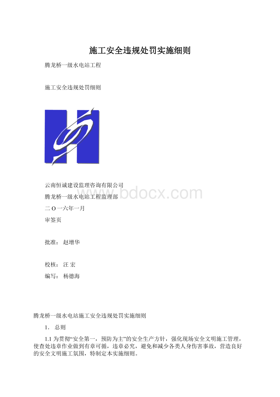 施工安全违规处罚实施细则Word文档下载推荐.docx