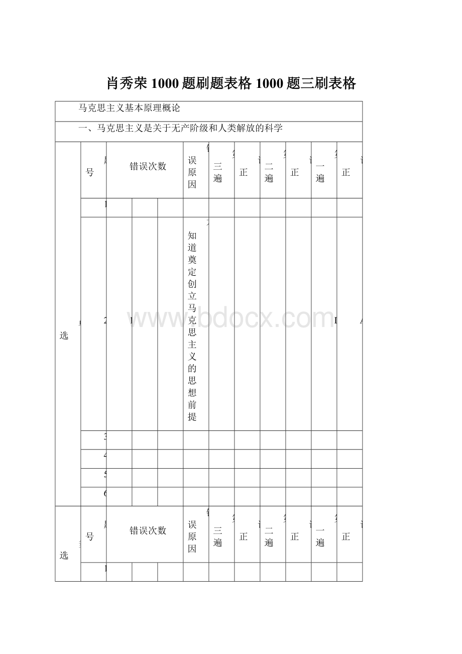 肖秀荣1000题刷题表格1000题三刷表格.docx_第1页