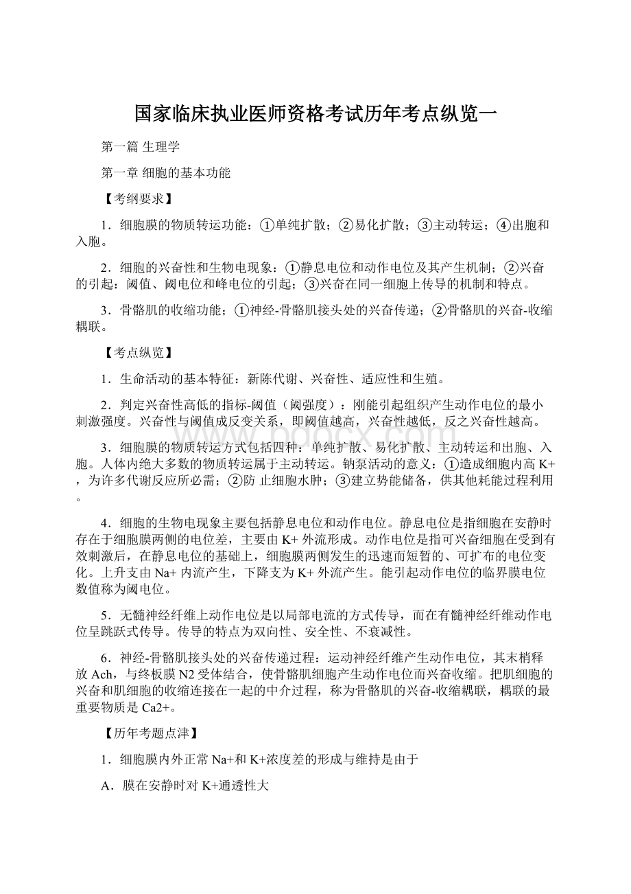 国家临床执业医师资格考试历年考点纵览一文档格式.docx_第1页