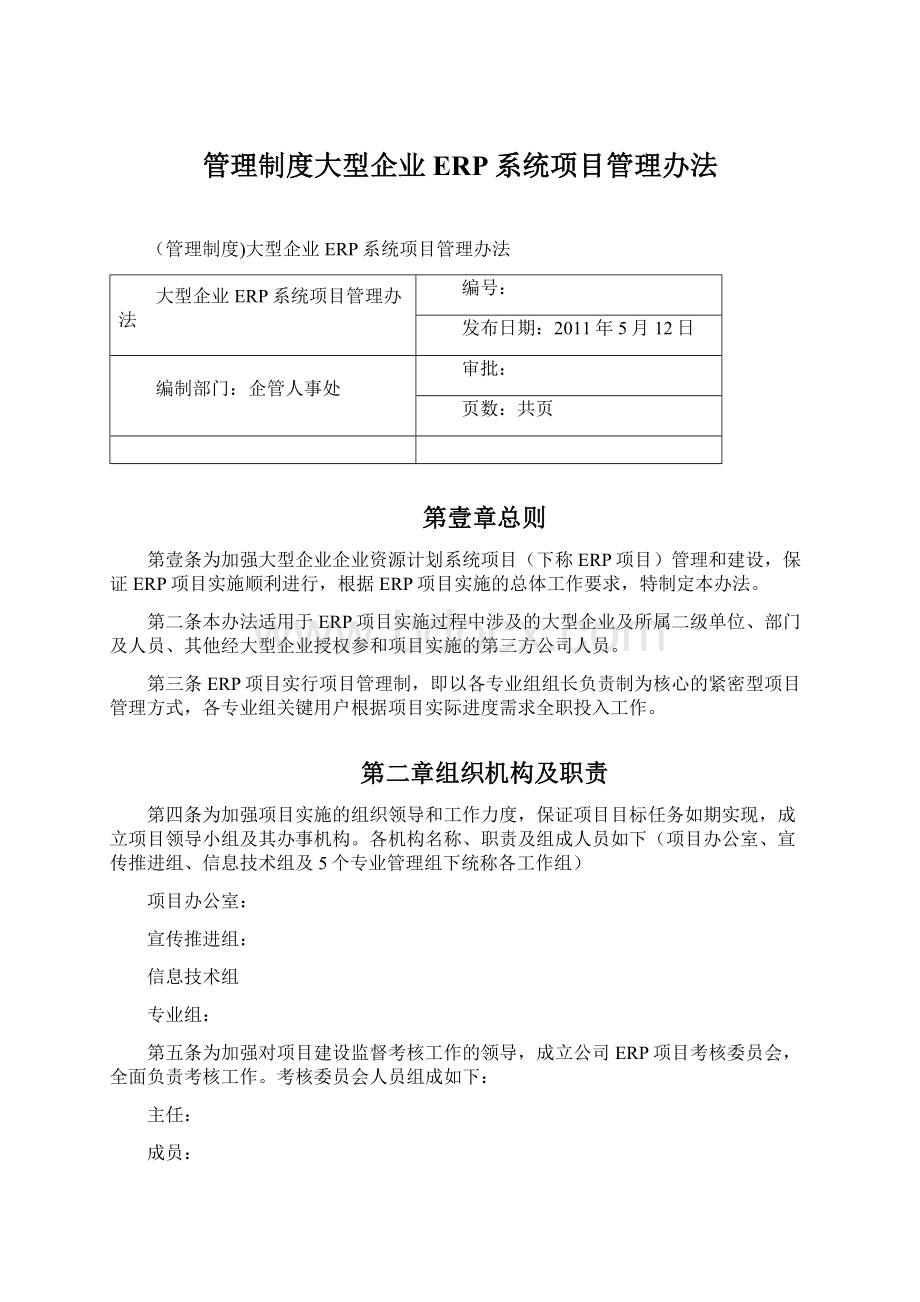 管理制度大型企业ERP系统项目管理办法.docx_第1页