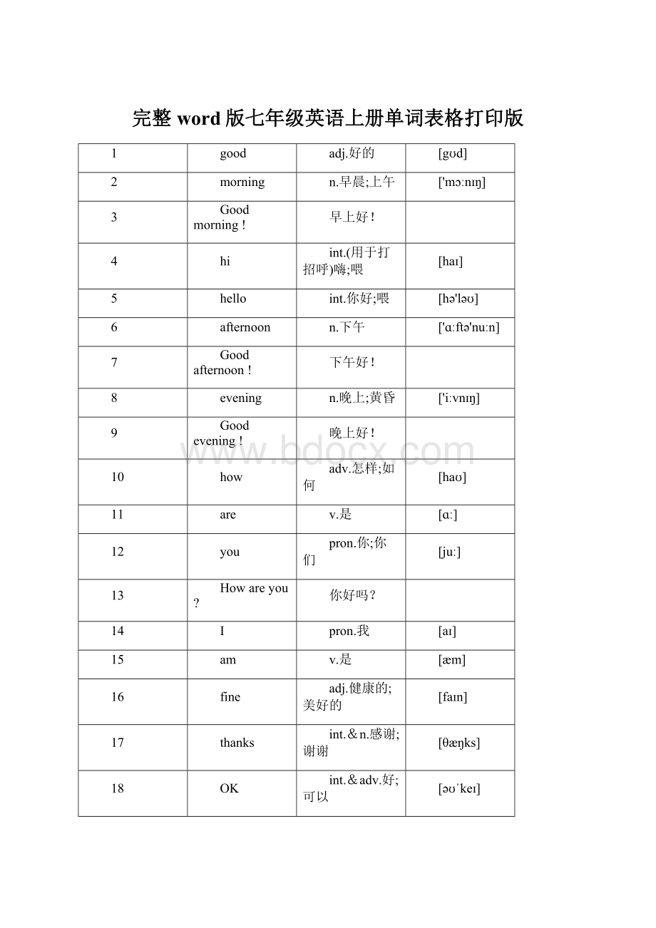 完整word版七年级英语上册单词表格打印版文档格式.docx_第1页