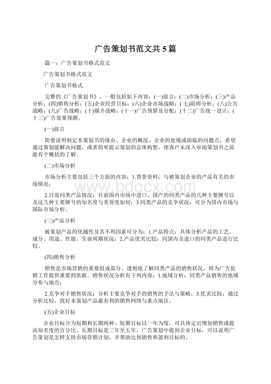 广告策划书范文共5篇Word文档格式.docx