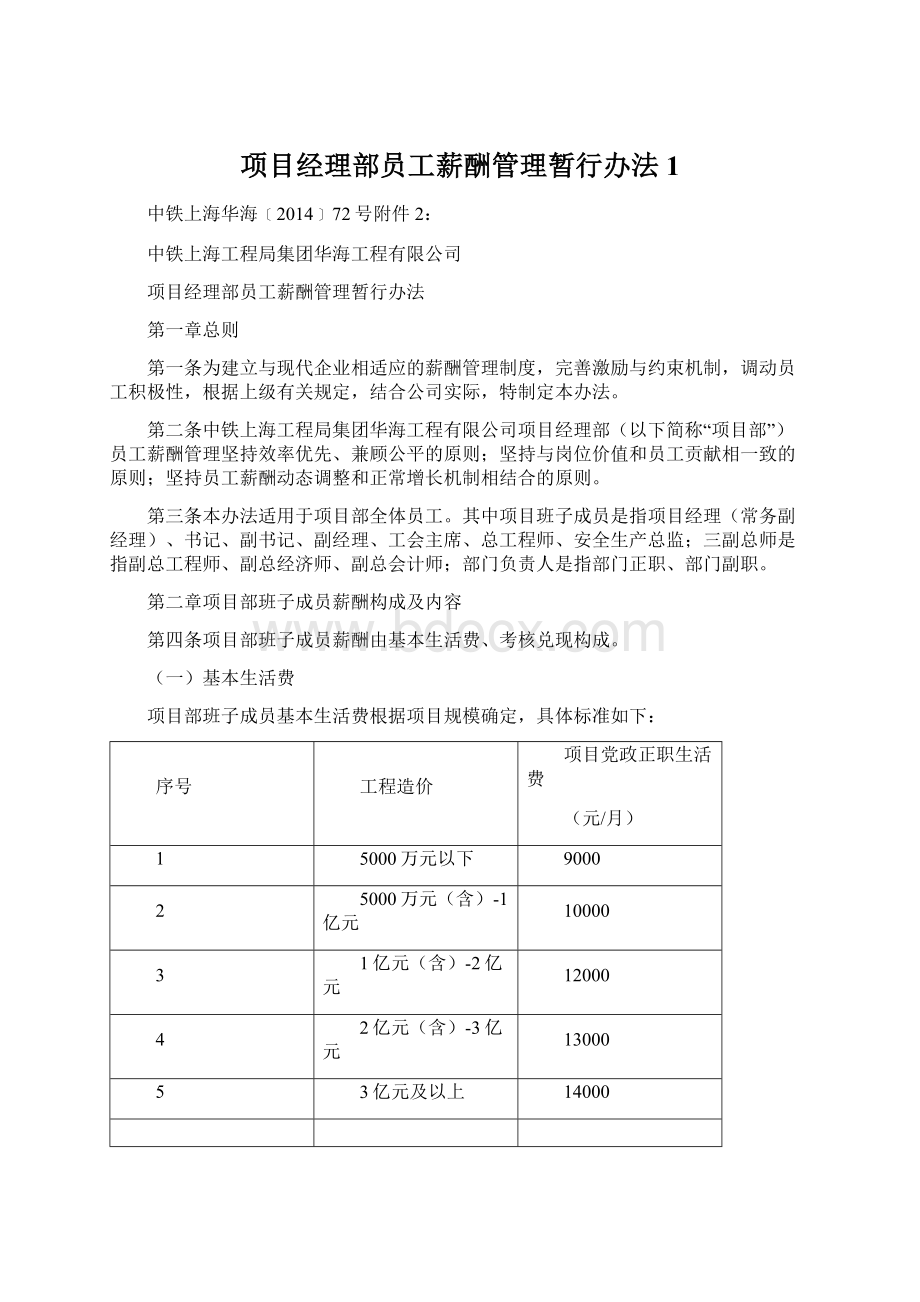 项目经理部员工薪酬管理暂行办法 1.docx