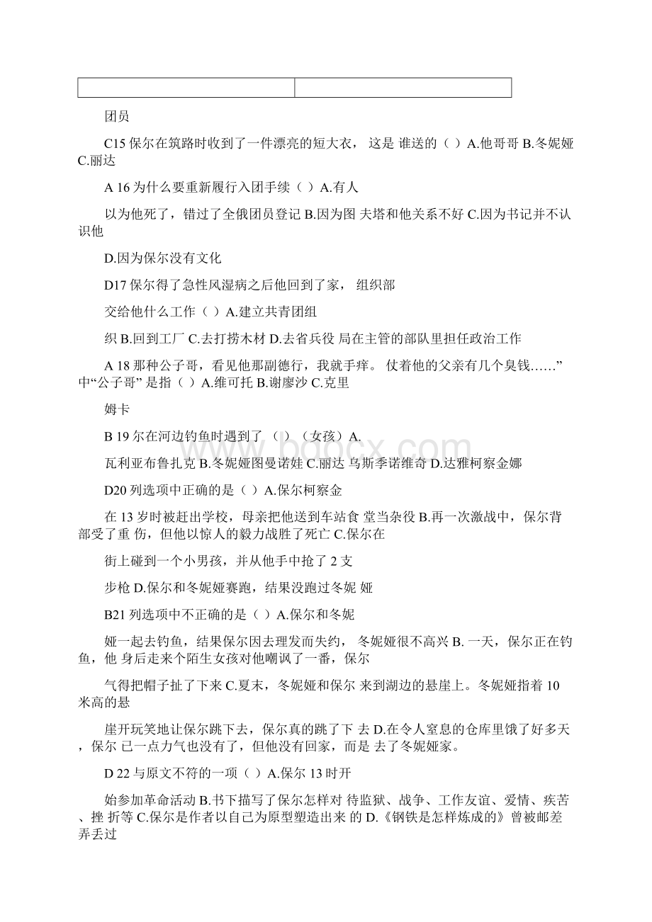 钢铁是怎样炼成的选择题2Word格式文档下载.docx_第3页