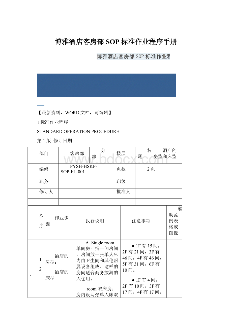 博雅酒店客房部SOP标准作业程序手册Word文件下载.docx