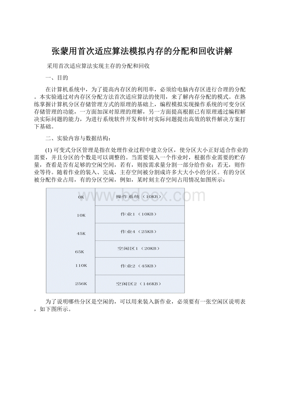 张蒙用首次适应算法模拟内存的分配和回收讲解.docx_第1页