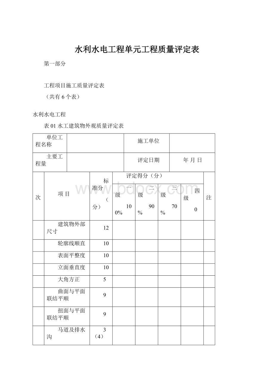 水利水电工程单元工程质量评定表.docx_第1页