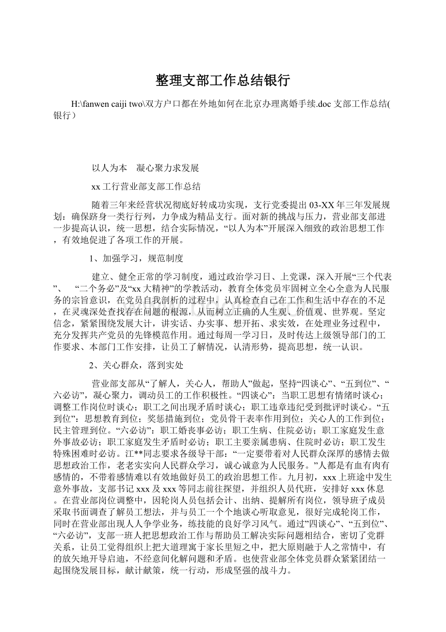 整理支部工作总结银行Word格式文档下载.docx