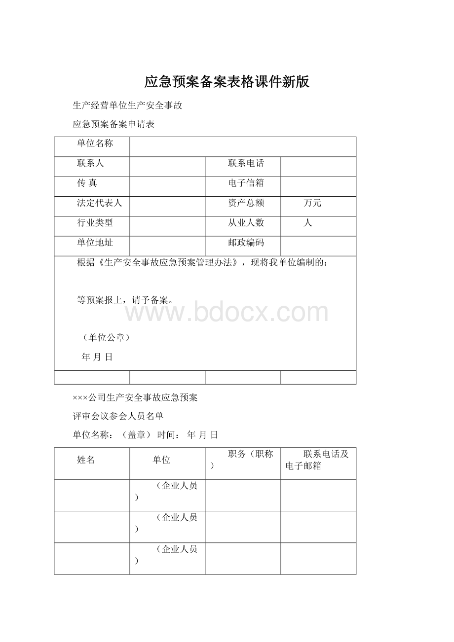 应急预案备案表格课件新版Word格式.docx