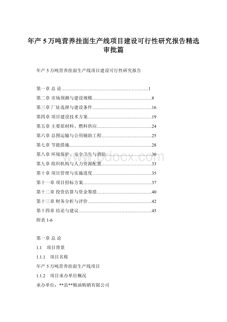 年产5万吨营养挂面生产线项目建设可行性研究报告精选审批篇.docx_第1页