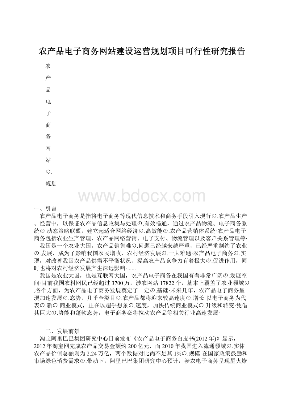 农产品电子商务网站建设运营规划项目可行性研究报告Word格式.docx