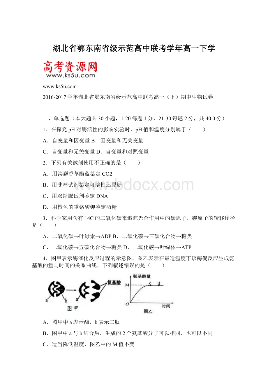 湖北省鄂东南省级示范高中联考学年高一下学文档格式.docx_第1页