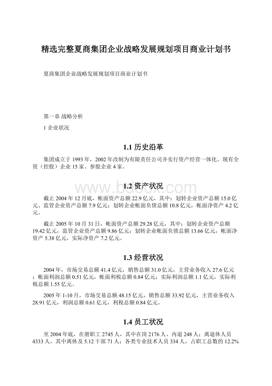 精选完整夏商集团企业战略发展规划项目商业计划书.docx_第1页