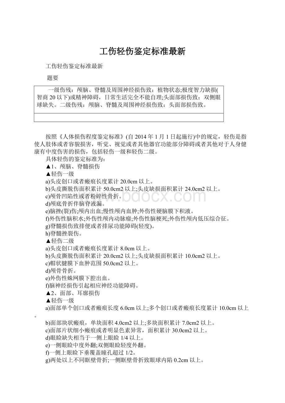 工伤轻伤鉴定标准最新文档格式.docx