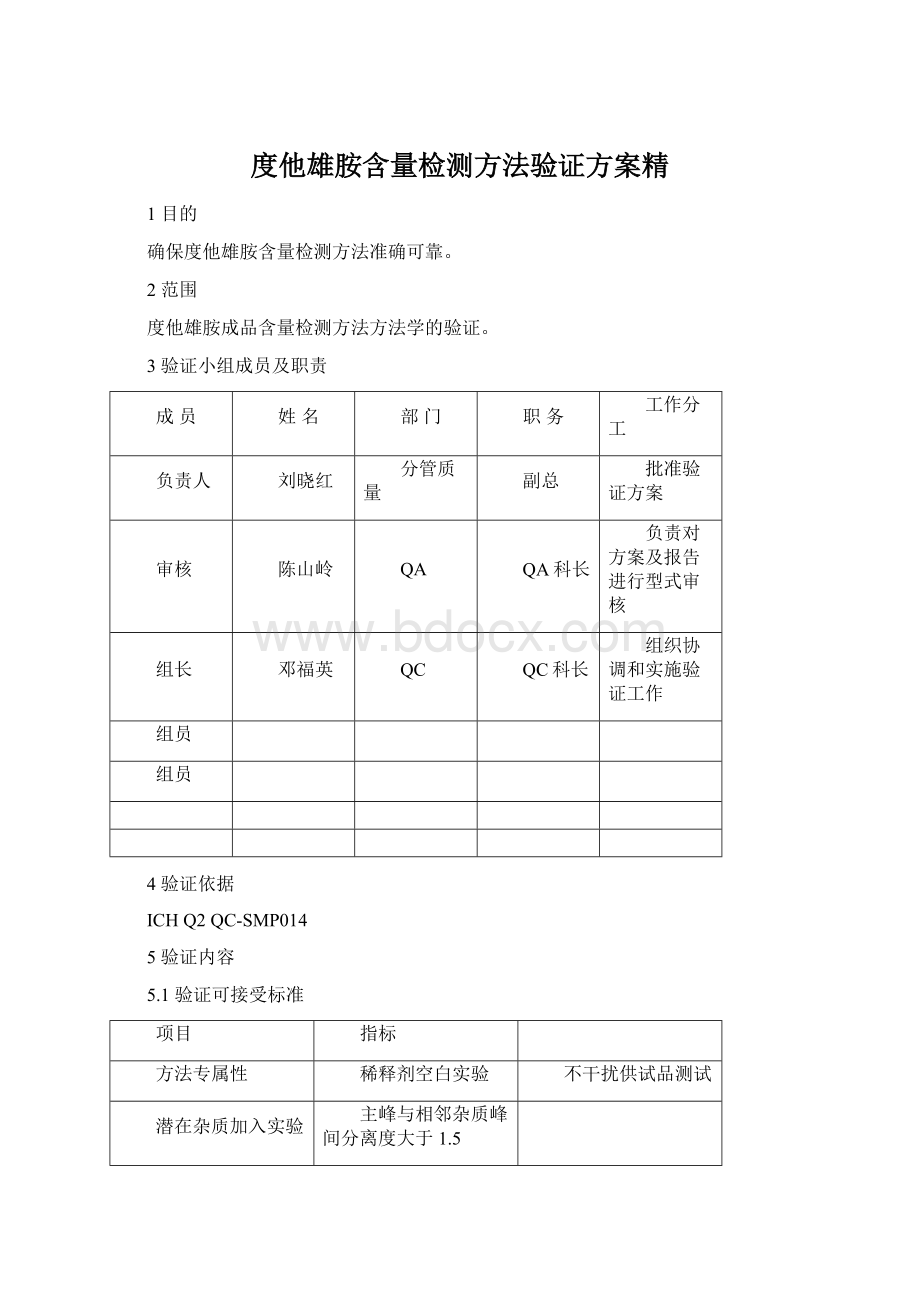 度他雄胺含量检测方法验证方案精Word格式.docx