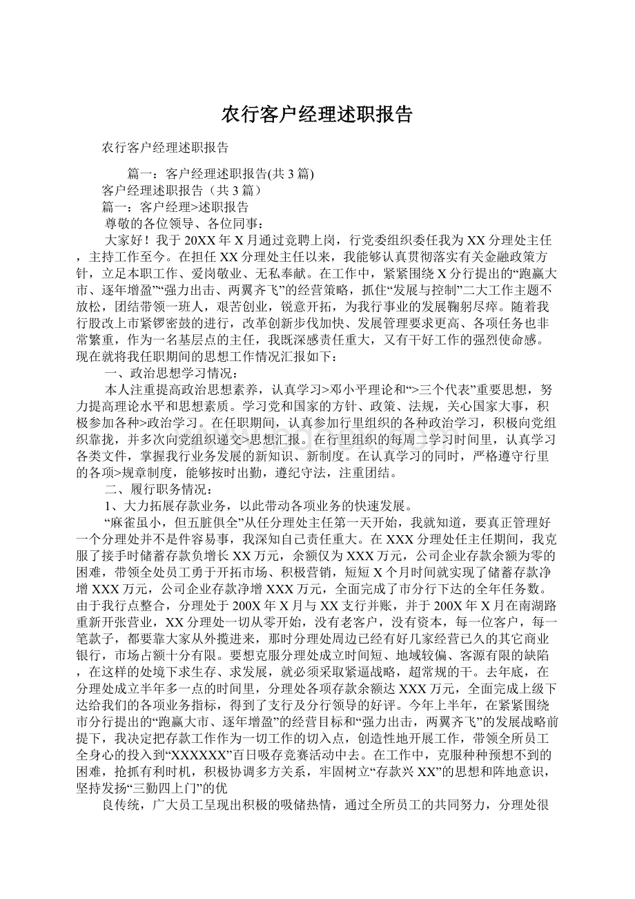 农行客户经理述职报告文档格式.docx