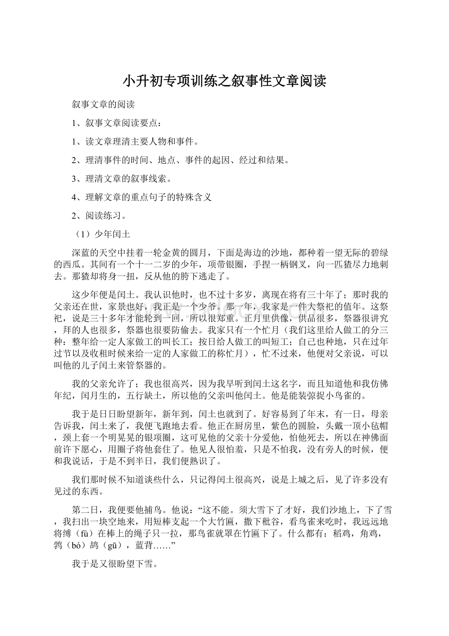 小升初专项训练之叙事性文章阅读.docx