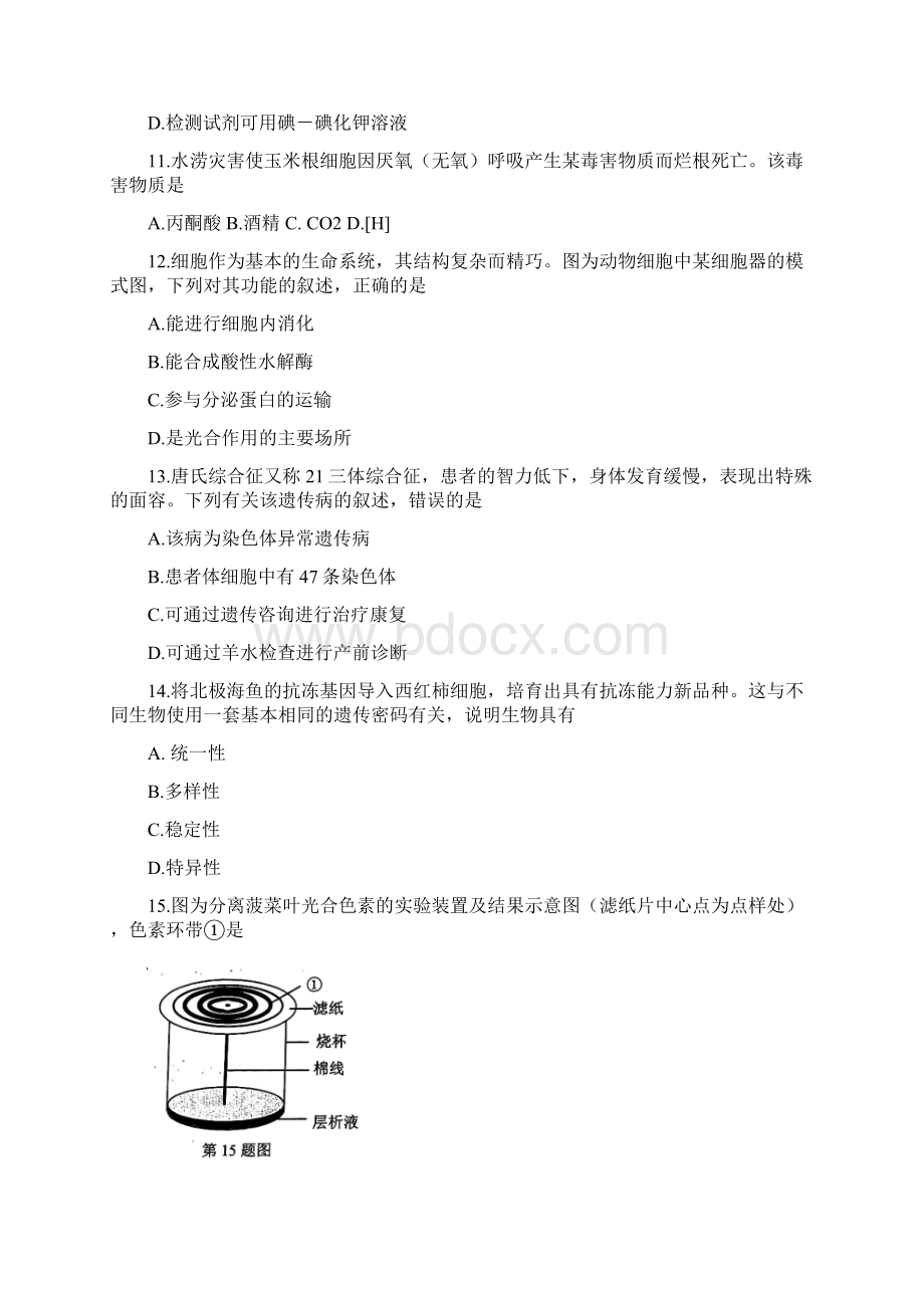 学年浙江省温州市高一下学期期末教学质量统一监测学考模拟生物试题Word文档下载推荐.docx_第3页