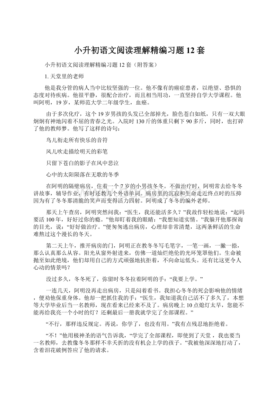 小升初语文阅读理解精编习题12套Word文档格式.docx_第1页