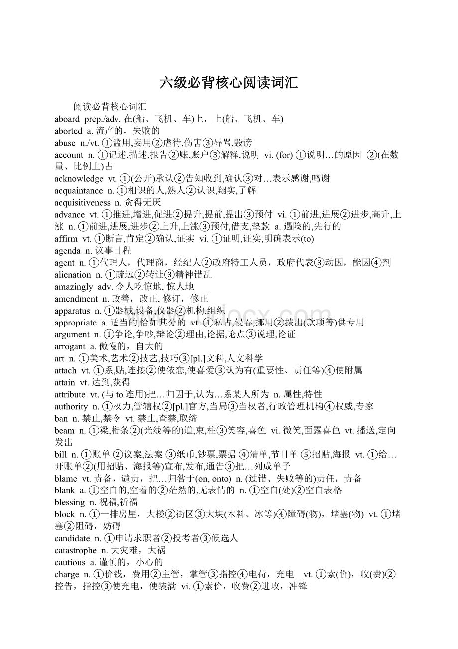 六级必背核心阅读词汇Word下载.docx